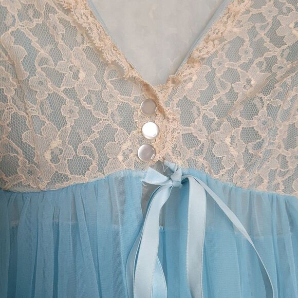 Cottagecore Lace Organza Maxi Gown Robe Cardigan Cover Ethereal Vintage Medium - Picture 4 of 7